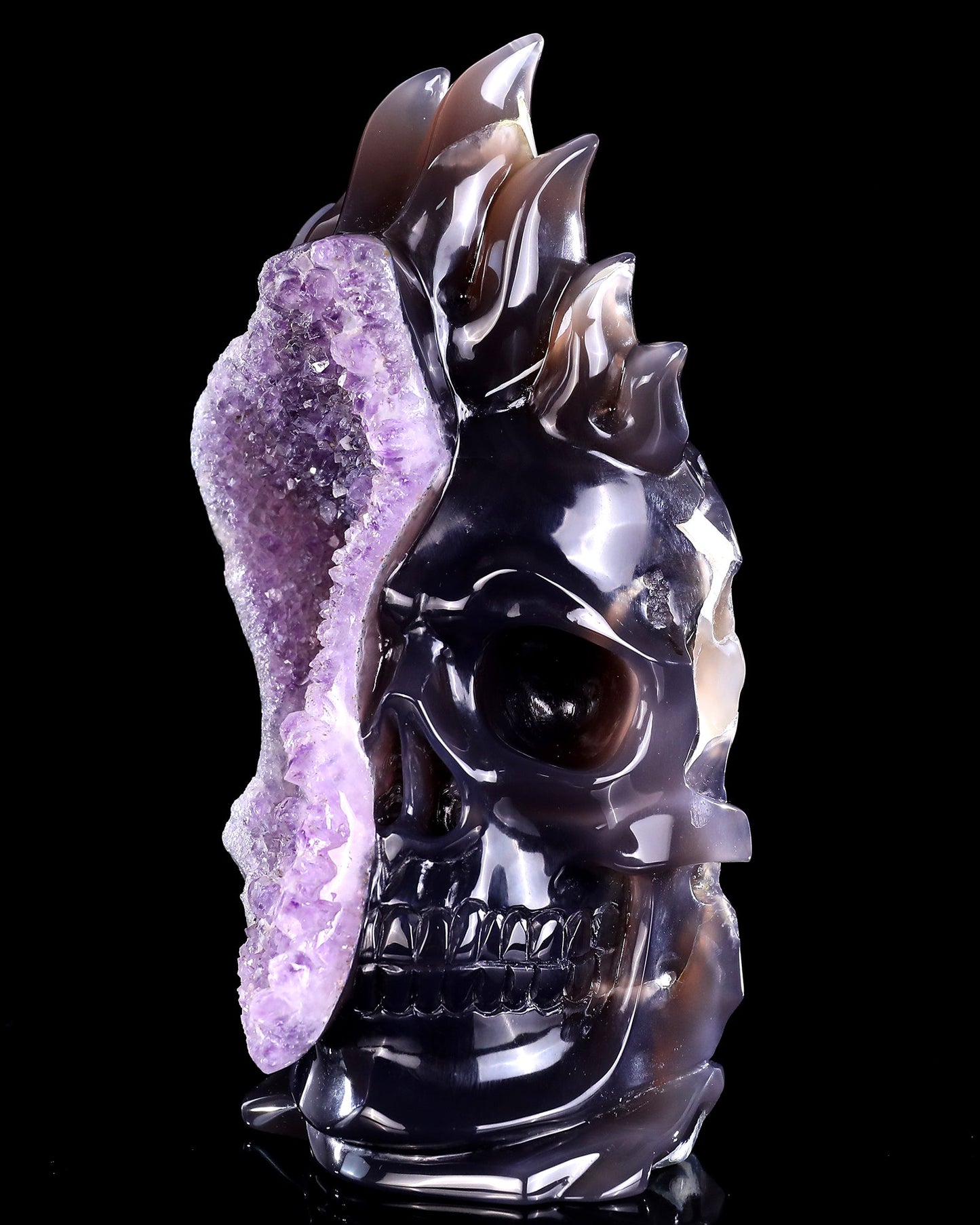 Nicedony 8.3" Amethyst Druse Agate Hand Carved Mineral Specimen Skull Sculpture - View 3