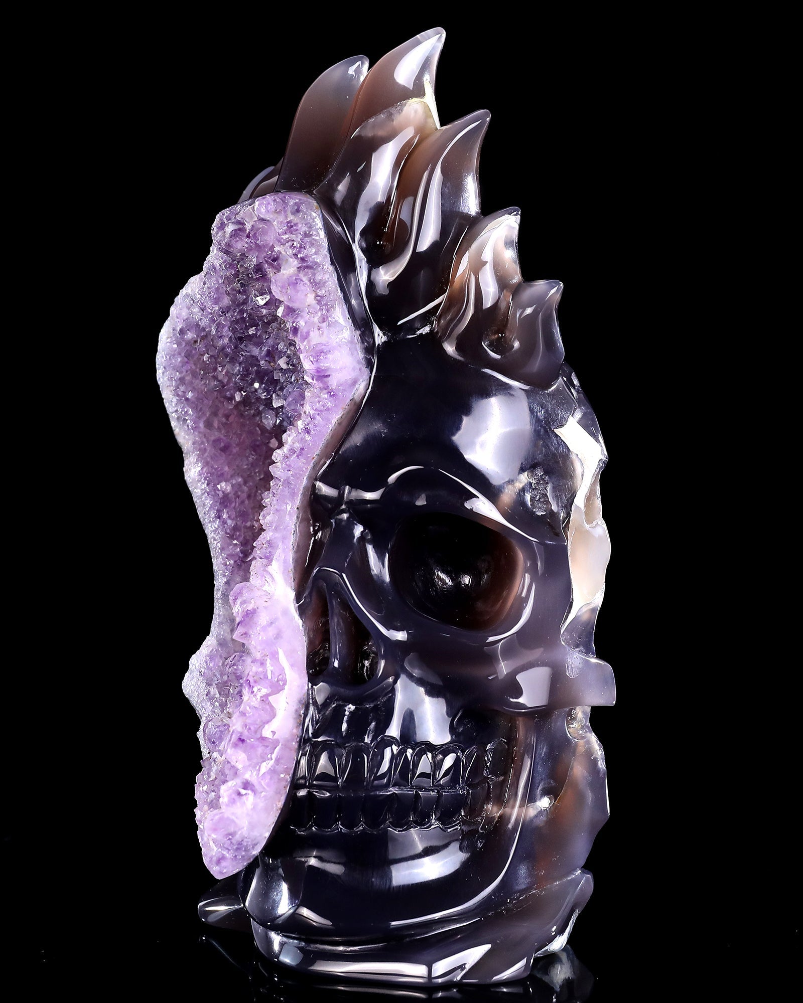 Nicedony 8.3" Amethyst Druse Agate Hand Carved Mineral Specimen Skull Sculpture - View 3