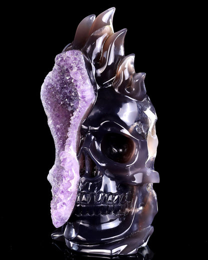 Nicedony 8.3" Amethyst Druse Agate Hand Carved Mineral Specimen Skull Sculpture - View 3