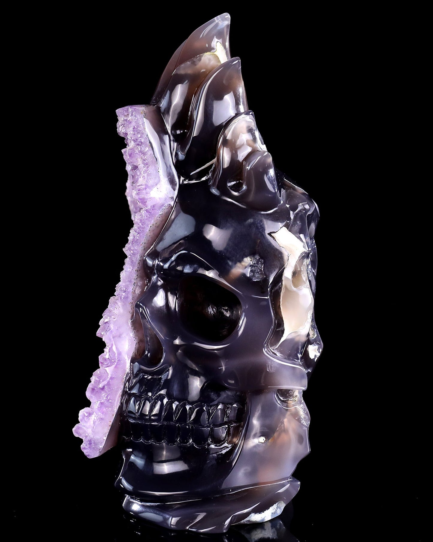 Nicedony 8.3" Amethyst Druse Agate Hand Carved Mineral Specimen Skull Sculpture - View 4