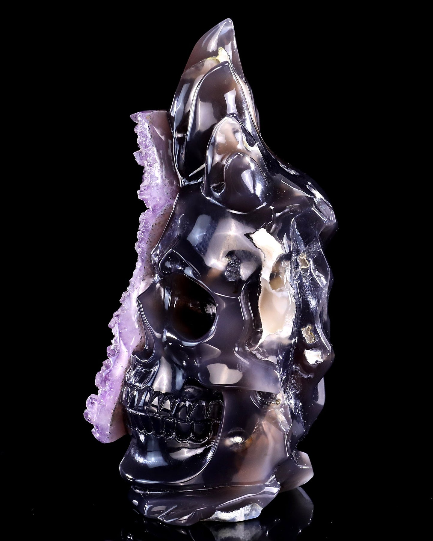 Nicedony 8.3" Amethyst Druse Agate Hand Carved Mineral Specimen Skull Sculpture - View 5