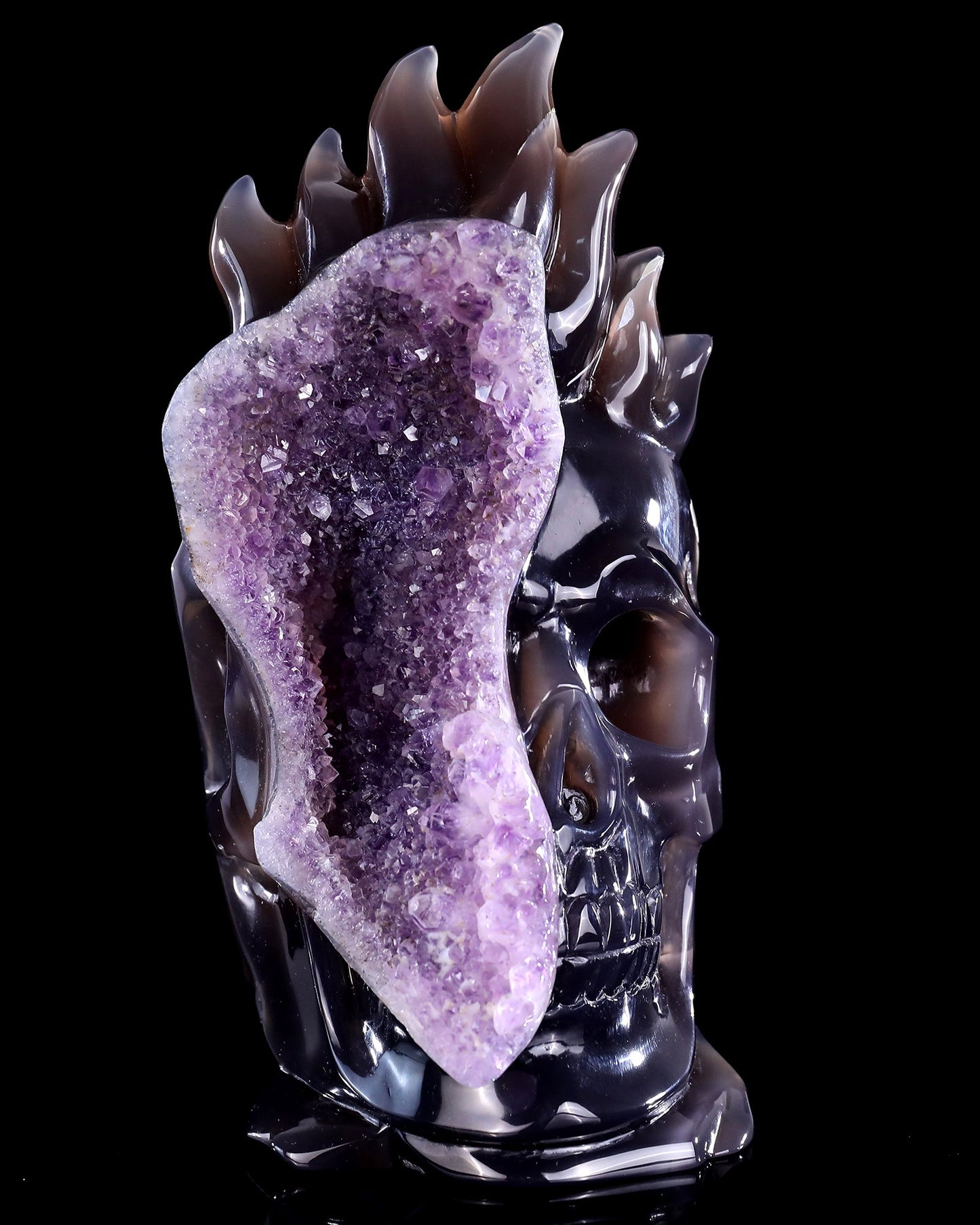 Nicedony 8.3" Amethyst Druse Agate Hand Carved Mineral Specimen Skull Sculpture - View 8