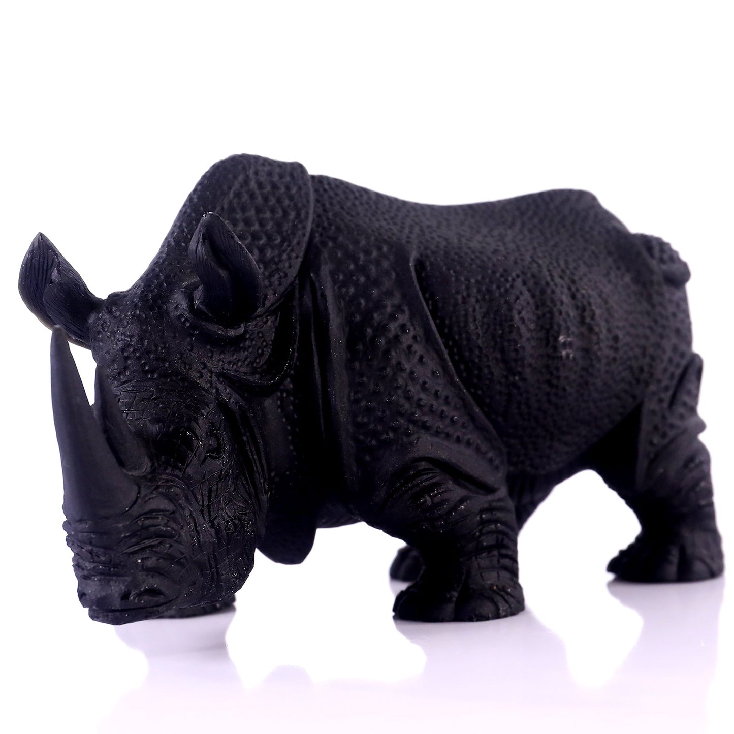 Nicedony 8.3" Black Obsidian Hand Carved Crystal Rhinoceros Sculpture