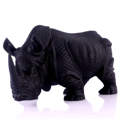 Nicedony 8.3" Black Obsidian Hand Carved Crystal Rhinoceros Sculpture