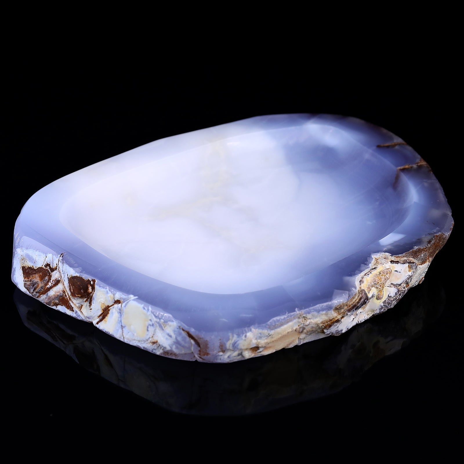 Nicedony 8.3" Blue Chalcedony Hand Carved Crystal Ashtray Fruit Tray - View 3