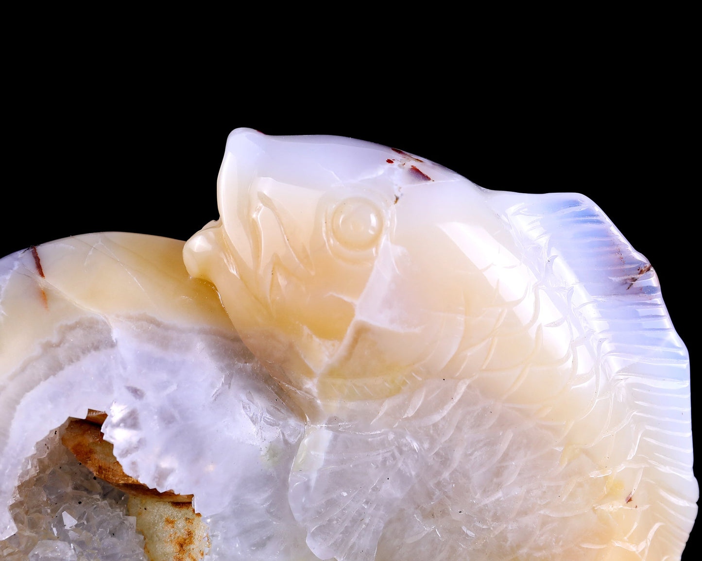 Nicedony 8.3" Blue Chalcedony Hand Carved Crystal Fishes Sculpture - View 7