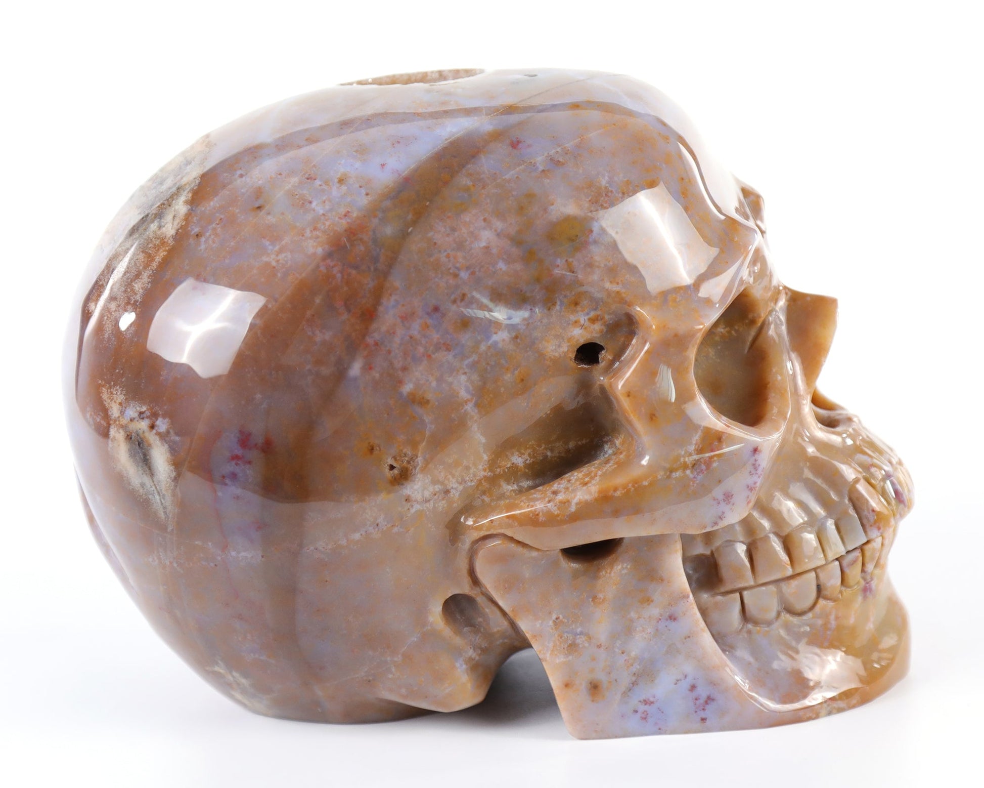 Nicedony 8.3" Chalcedony Hand Carved Crystal Geode Skull Sculpture - View 2