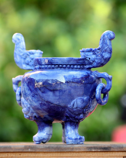 Nicedony 8.3” Natural Blue Aventurine Hand Carved 3 Foot Censer - View 5