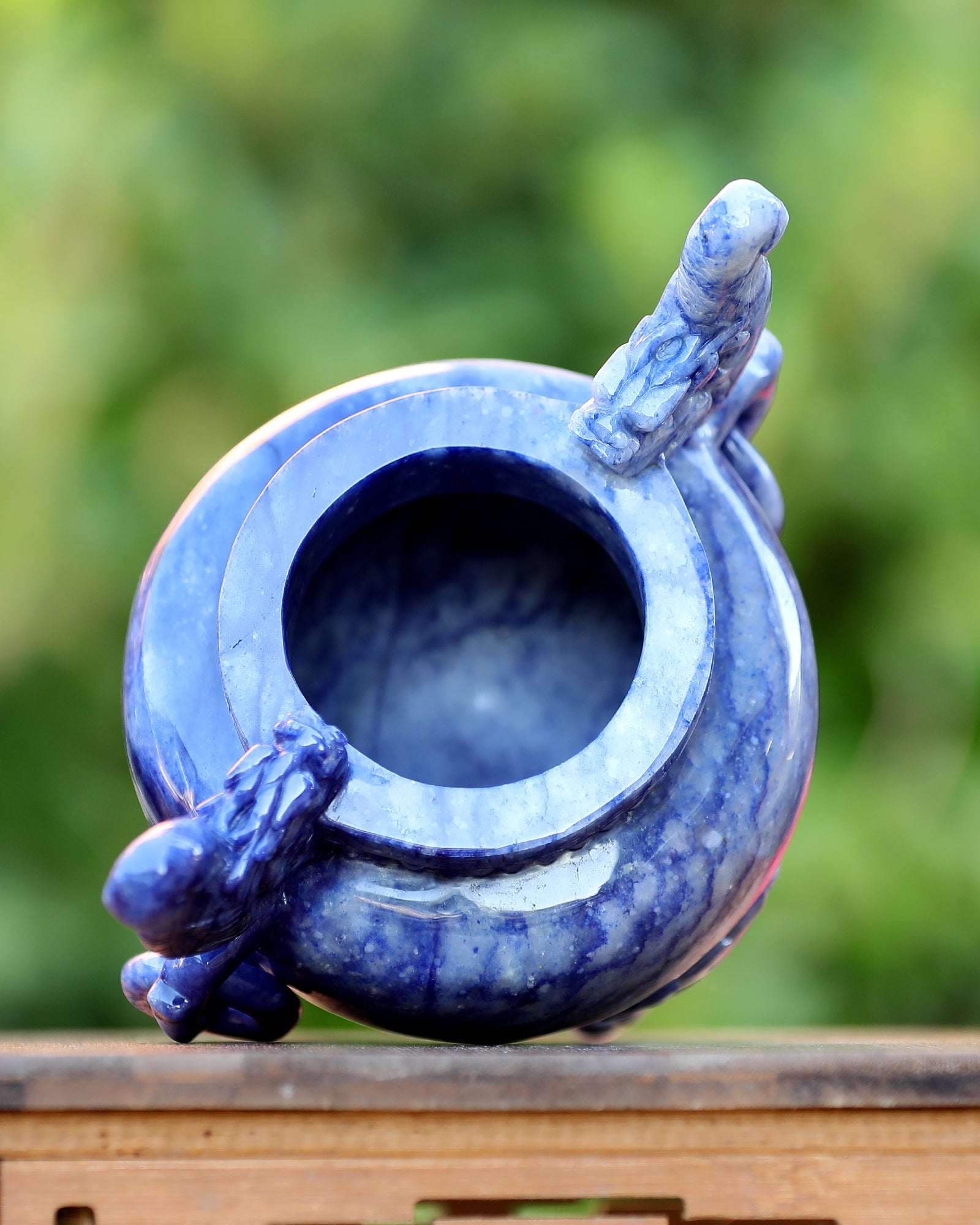 Nicedony 8.3” Natural Blue Aventurine Hand Carved 3 Foot Censer - View 9