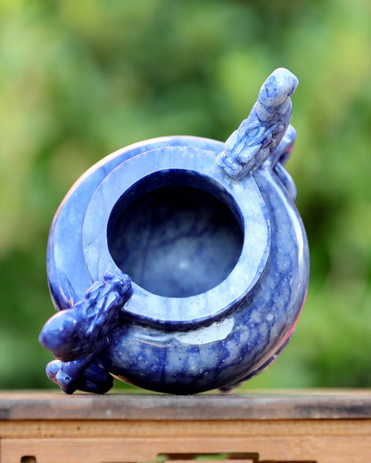 Nicedony 8.3” Natural Blue Aventurine Hand Carved 3 Foot Censer - View 9