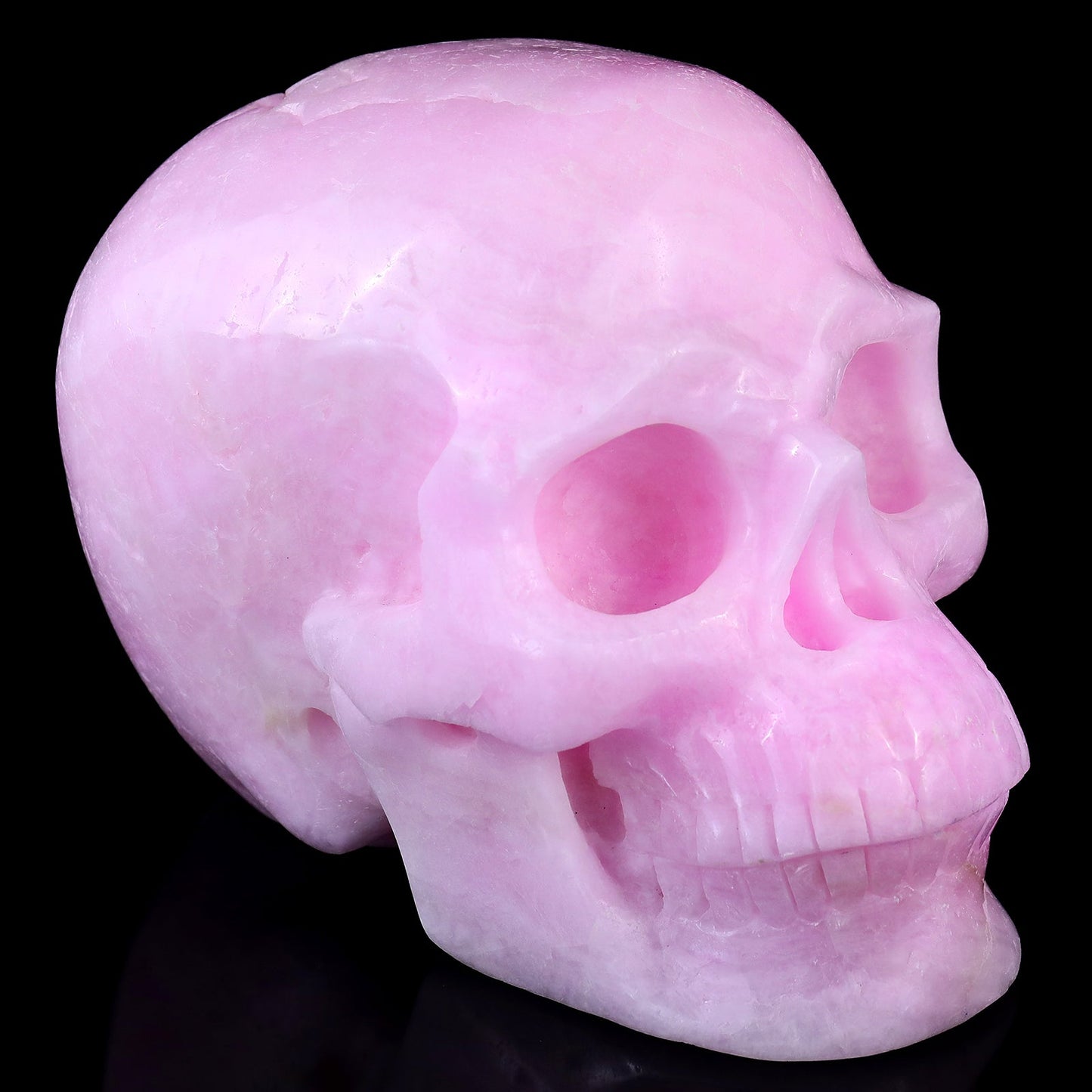 Nicedony 8.3" Pink Aragonite Hand Carved Realistic Skull Sculpture