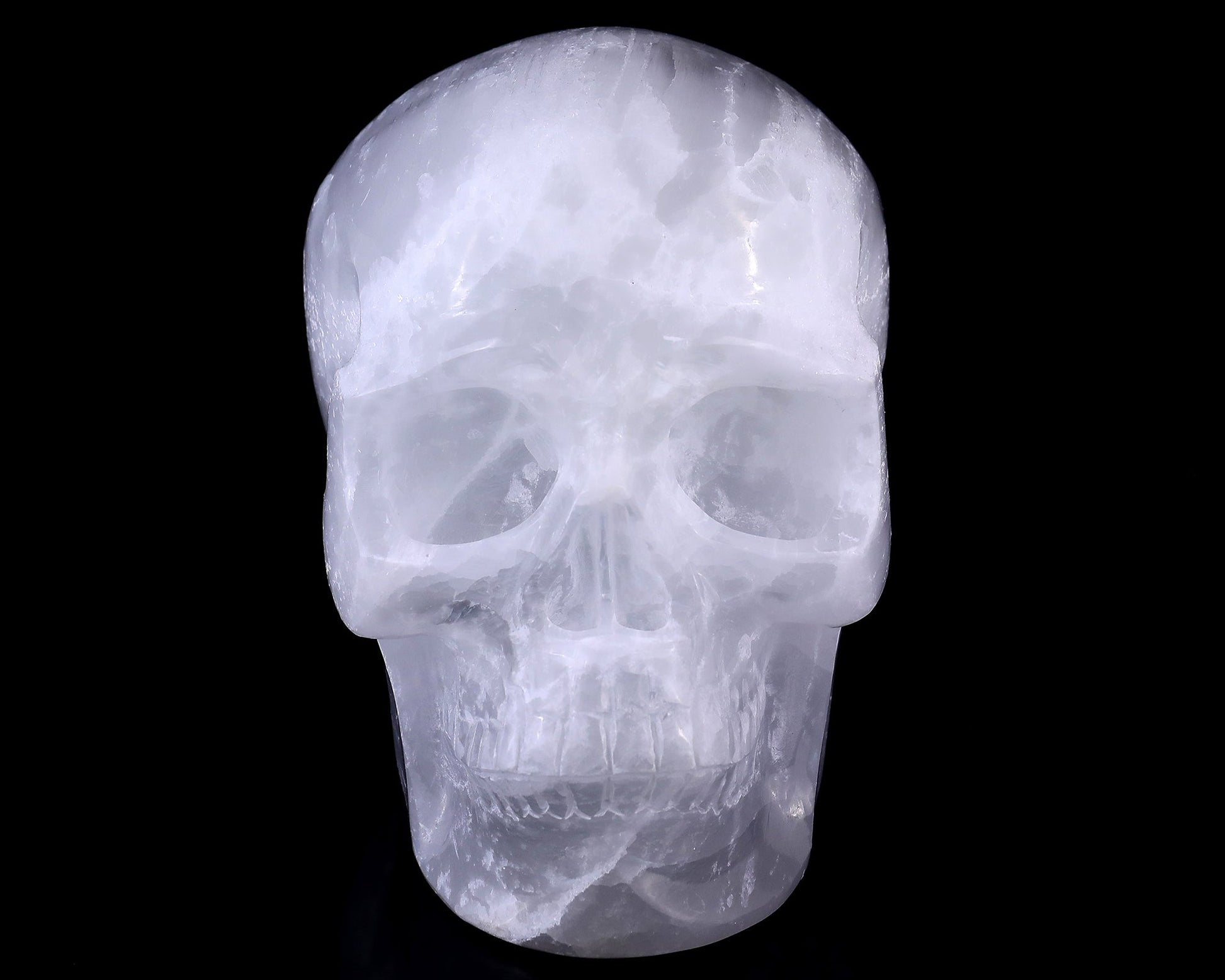 Nicedony 8.3" Selenite Hand Carved Crystal Realistic Skull Sculpture - View 2