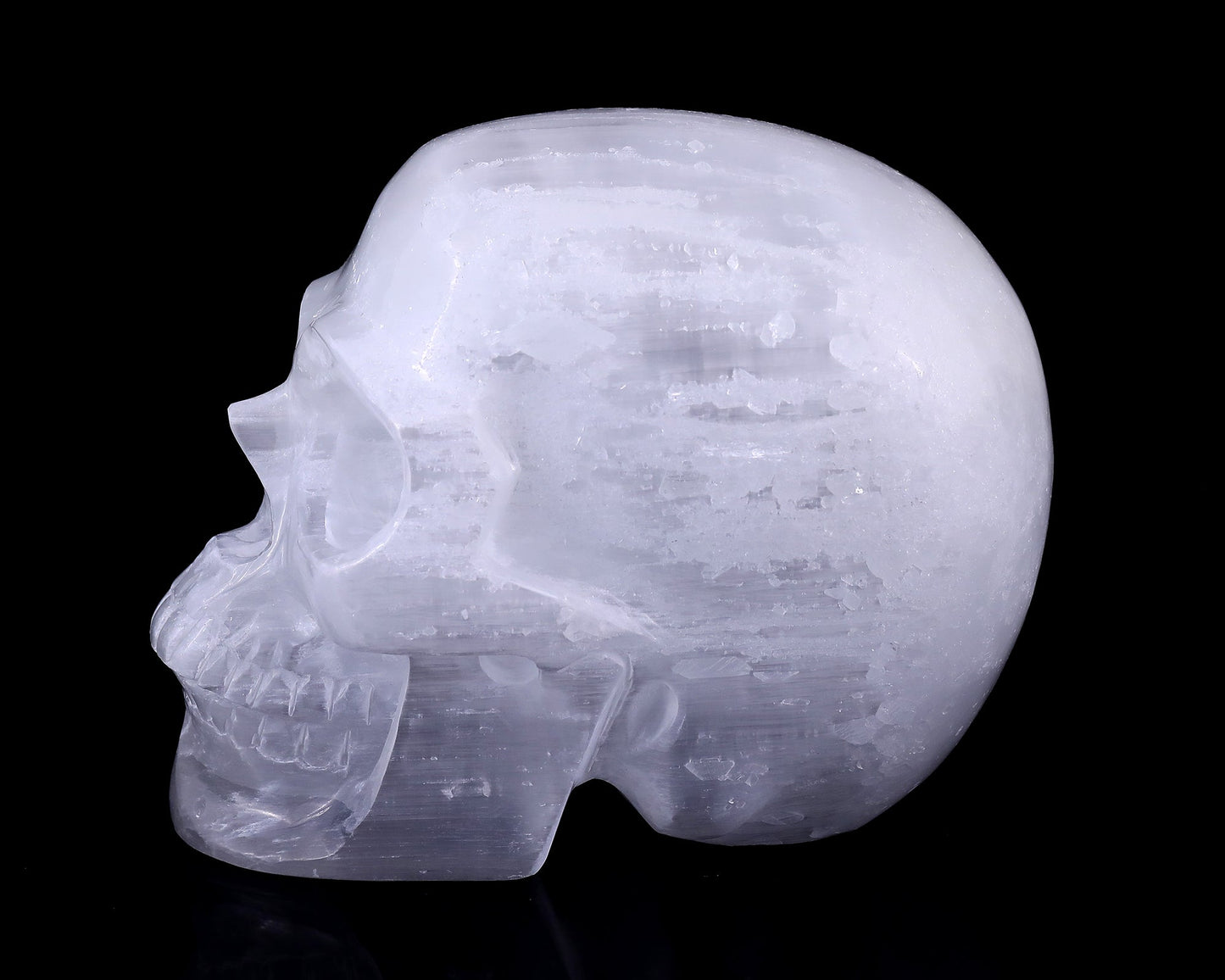 Nicedony 8.3" Selenite Hand Carved Crystal Realistic Skull Sculpture - View 4