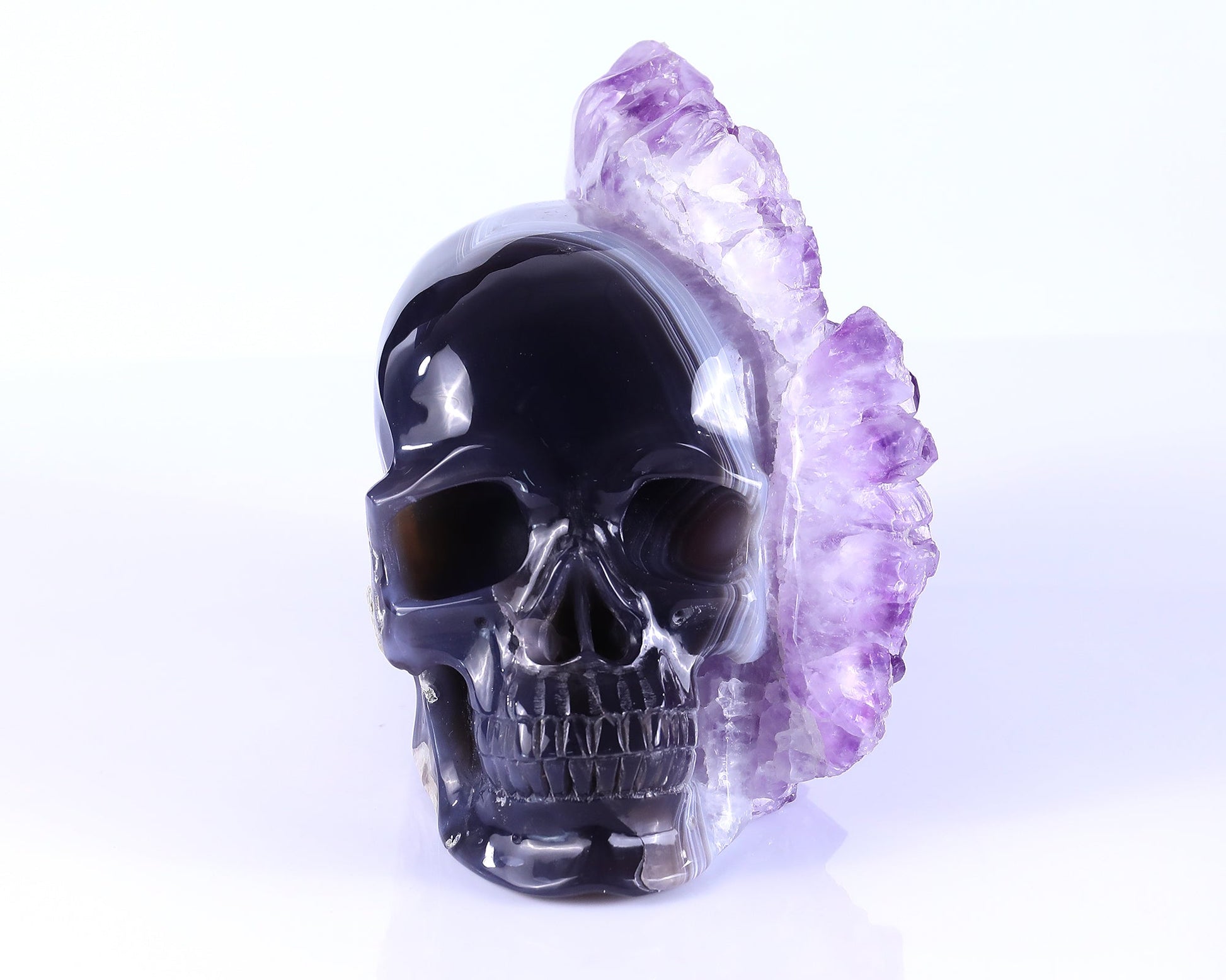 Nicedony 8.4" Amethyst Druse Agate Hand Carved Mineral Specimen Skull Sculpture - View 3