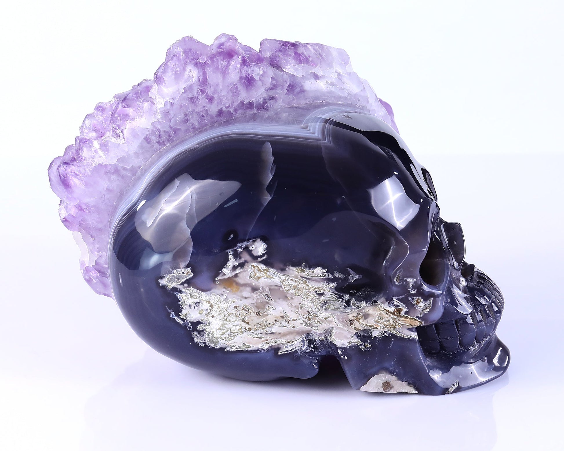 Nicedony 8.4" Amethyst Druse Agate Hand Carved Mineral Specimen Skull Sculpture - View 4