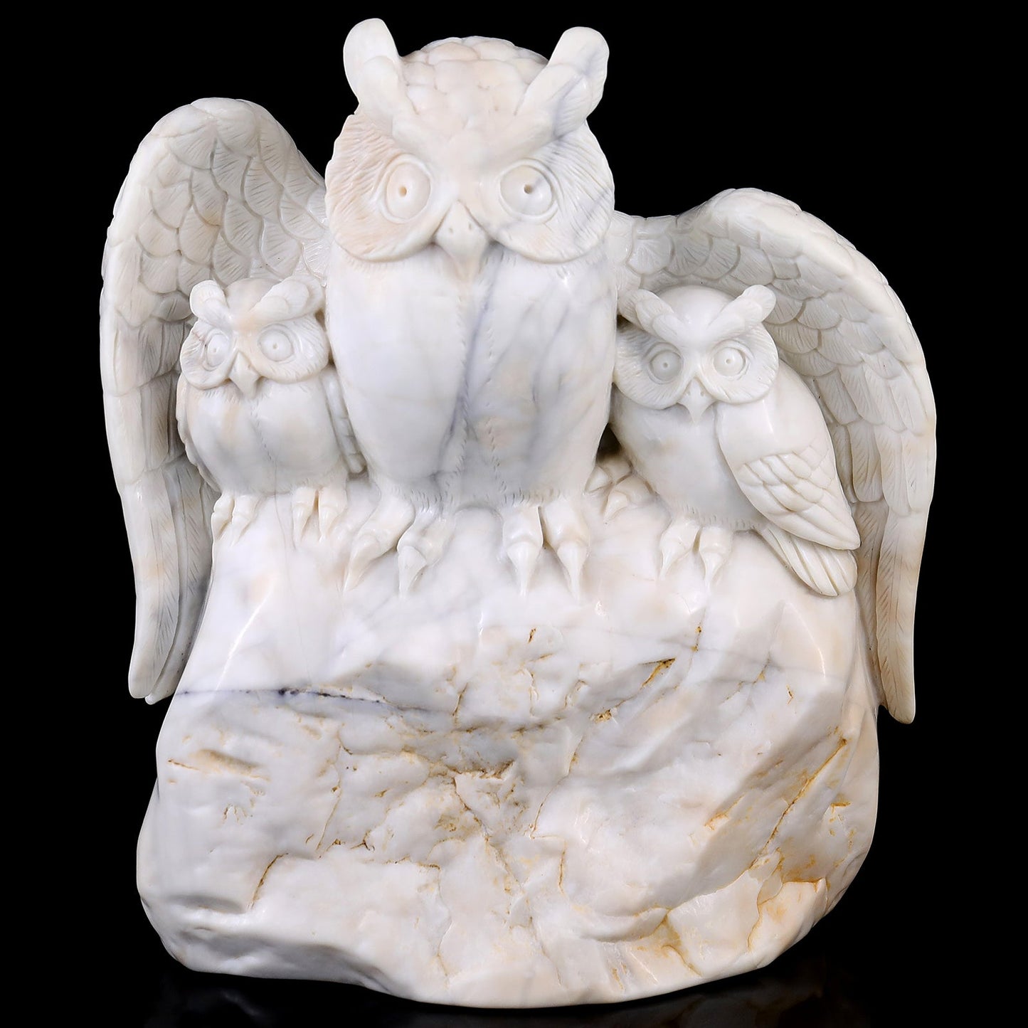 Nicedony 8.5" White Jade Hand Carved Crystal Owls Sculpture - View 2