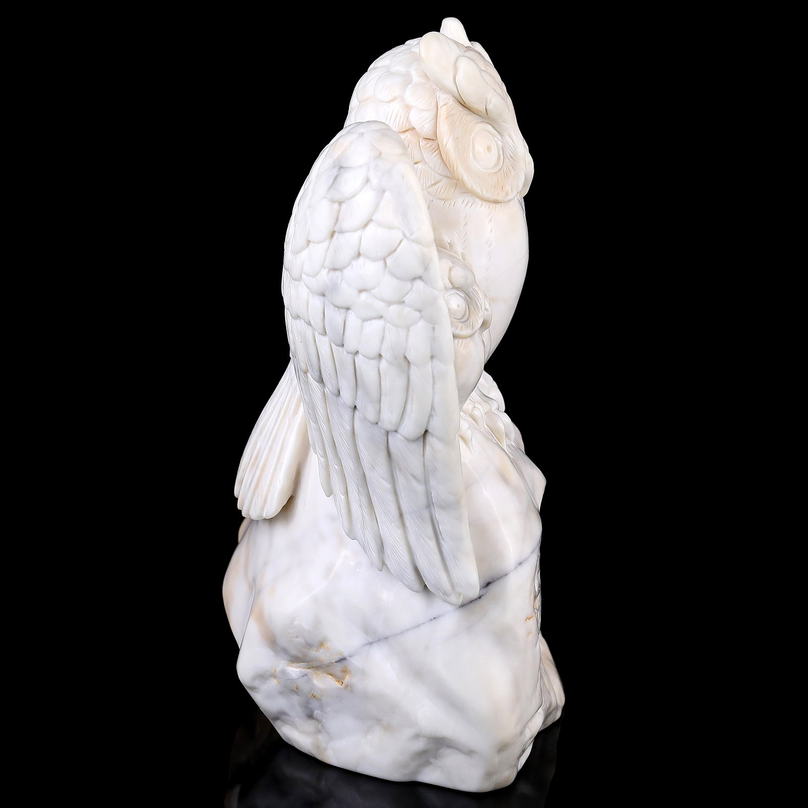 Nicedony 8.5" White Jade Hand Carved Crystal Owls Sculpture - View 3