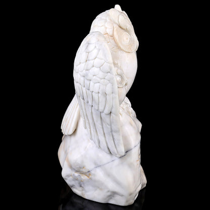 Nicedony 8.5" White Jade Hand Carved Crystal Owls Sculpture - View 3