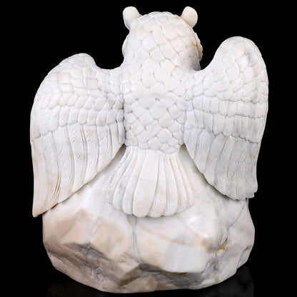Nicedony 8.5" White Jade Hand Carved Crystal Owls Sculpture - View 5