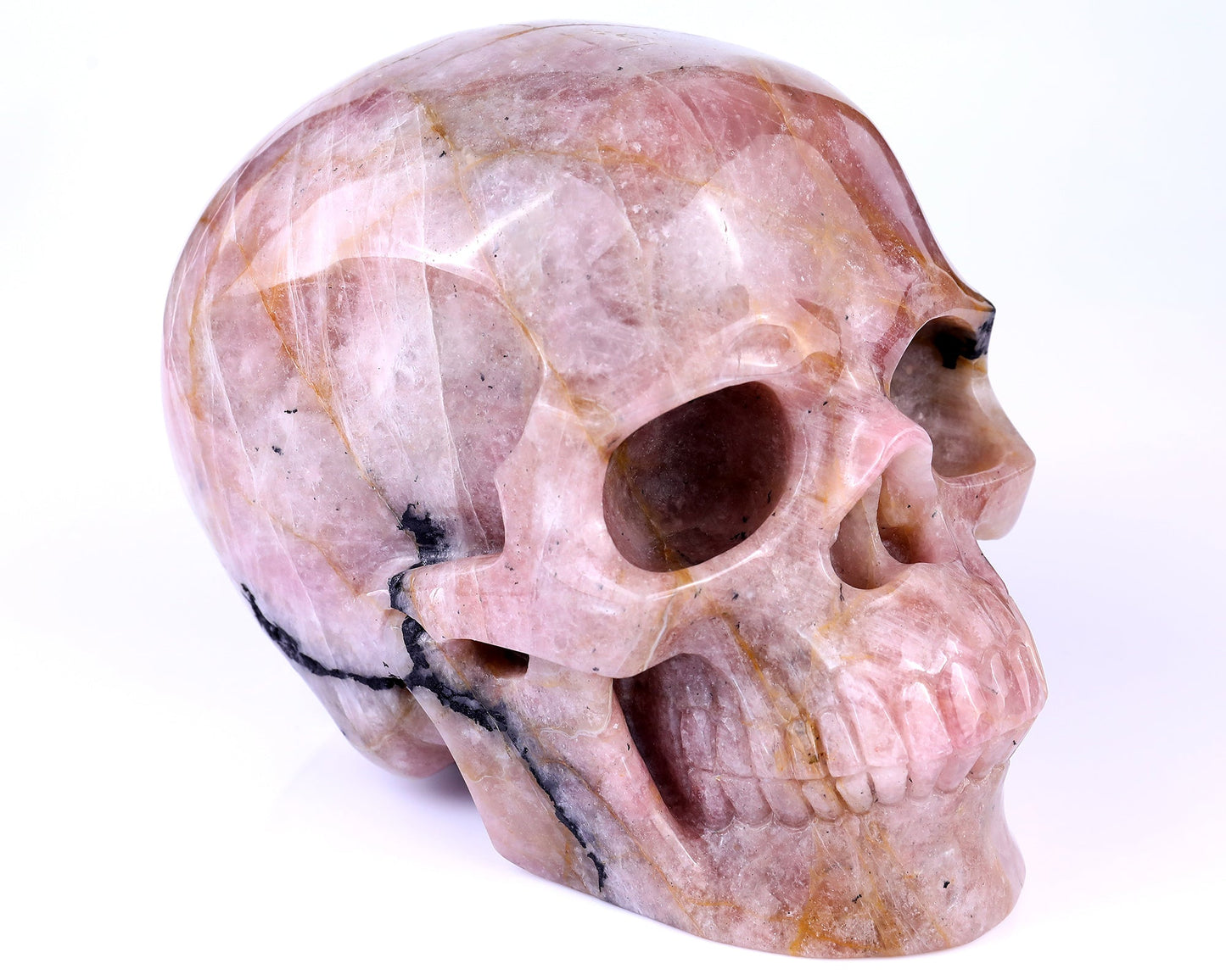 Nicedony 8.5" Rubellite Tourmaline Hand Carved Realistic Skull