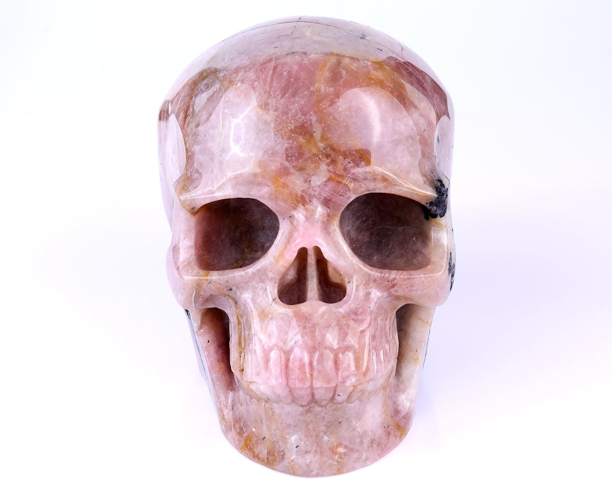 Nicedony 8.5" Rubellite Tourmaline Hand Carved Realistic Skull - View 2