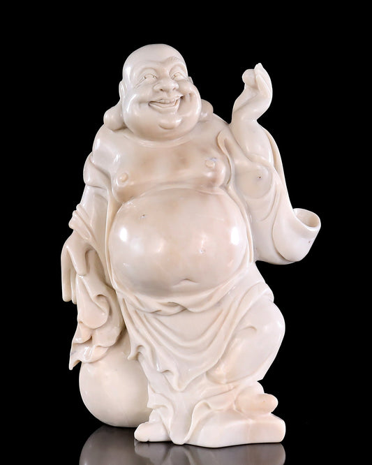 Nicedony 8.5" White Jade Hand Carved Crystal Buddha Sculpture