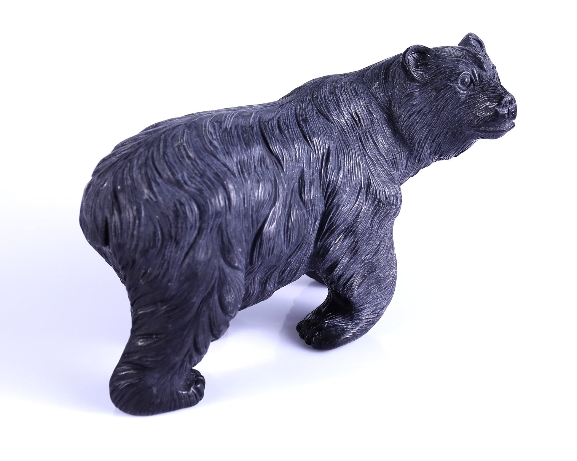 Nicedony 8.7" Black Stone Hand Carved Crystal Polar Bear Sculpture
