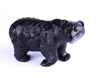 Nicedony 8.7" Black Stone Hand Carved Realistic Polar Bear Sculpture