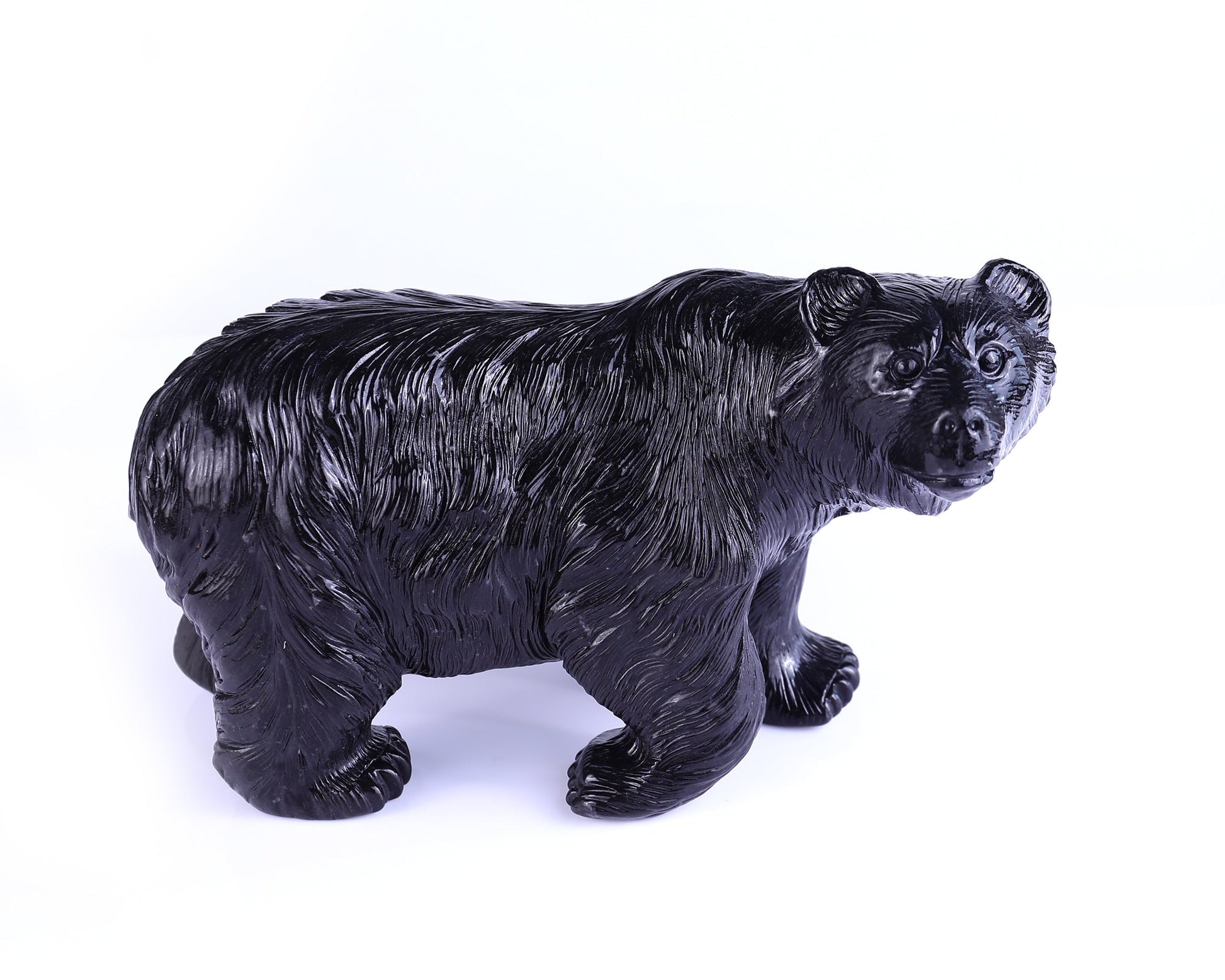 Nicedony 8.7" Black Stone Hand Carved Realistic Polar Bear Sculpture - View 3