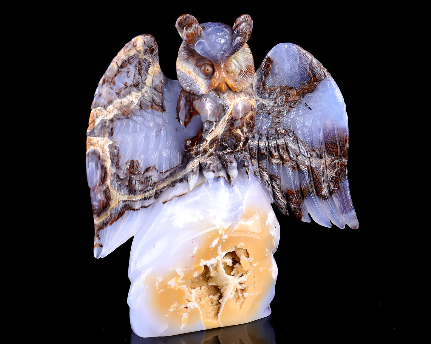 Nicedony 8.7" Blue Chalcedony Hand Carved Crystal Owl Sculpture