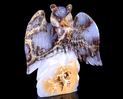 Nicedony 8.7" Blue Chalcedony Hand Carved Crystal Owl Sculpture
