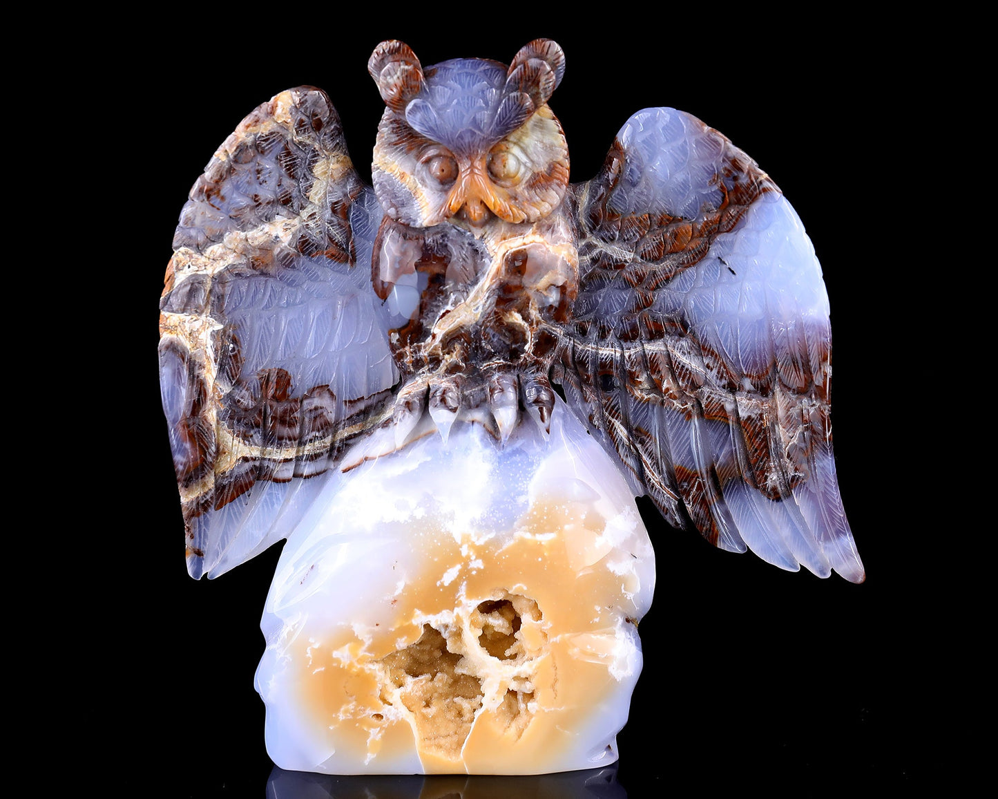 Nicedony 8.7" Blue Chalcedony Hand Carved Crystal Owl Sculpture - View 2