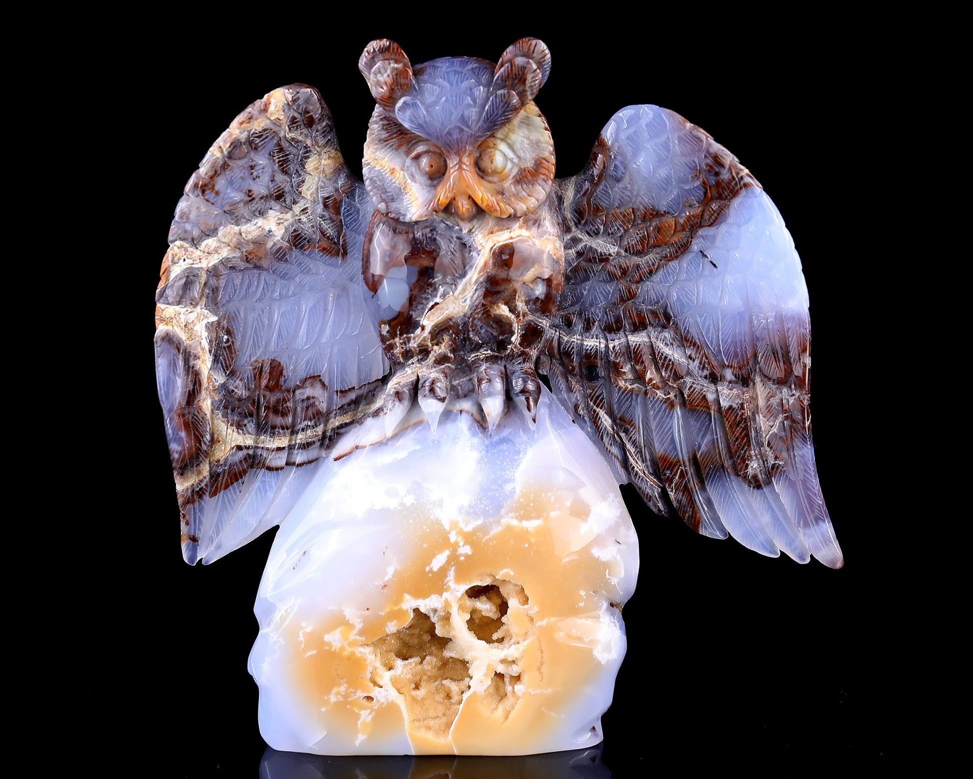 Nicedony 8.7" Blue Chalcedony Hand Carved Crystal Owl Sculpture - View 2