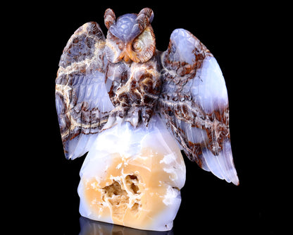 Nicedony 8.7" Blue Chalcedony Hand Carved Crystal Owl Sculpture - View 7