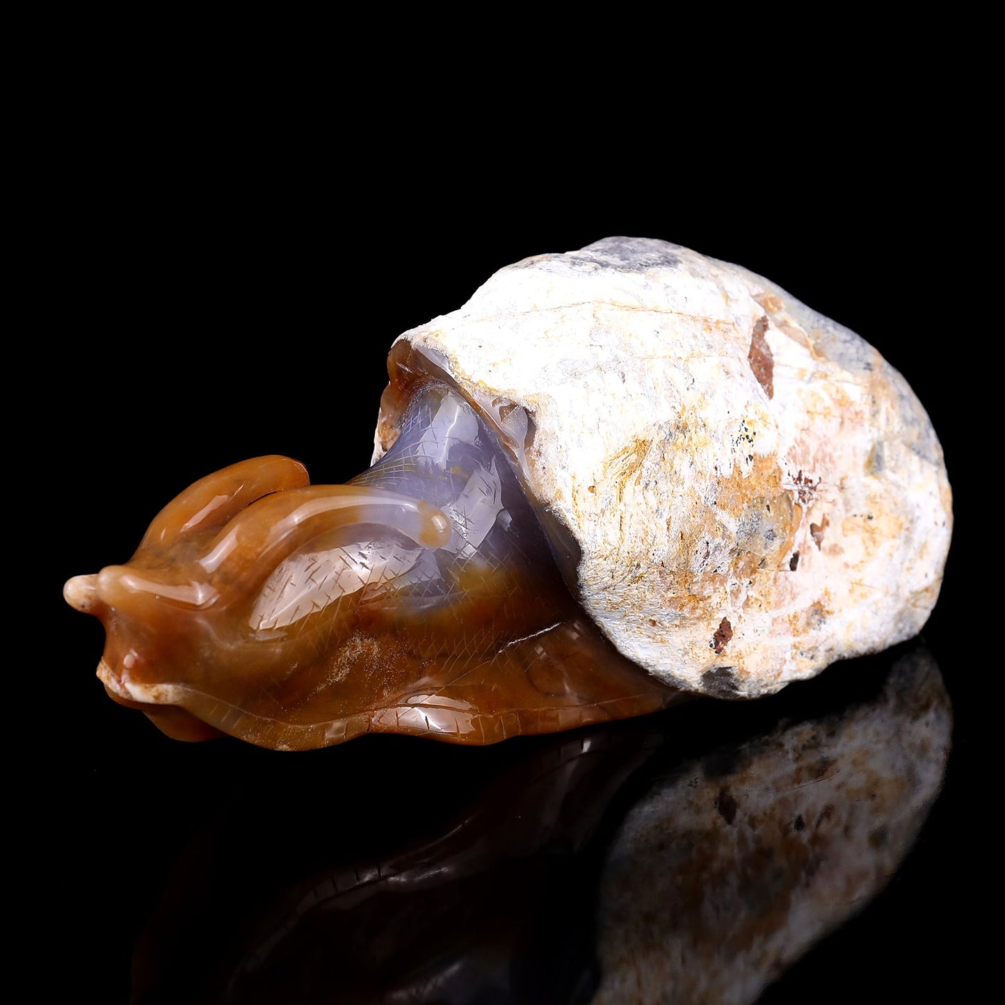 Nicedony 8.7" Chalcedony Hand Carved Crystal Snail Sculpture