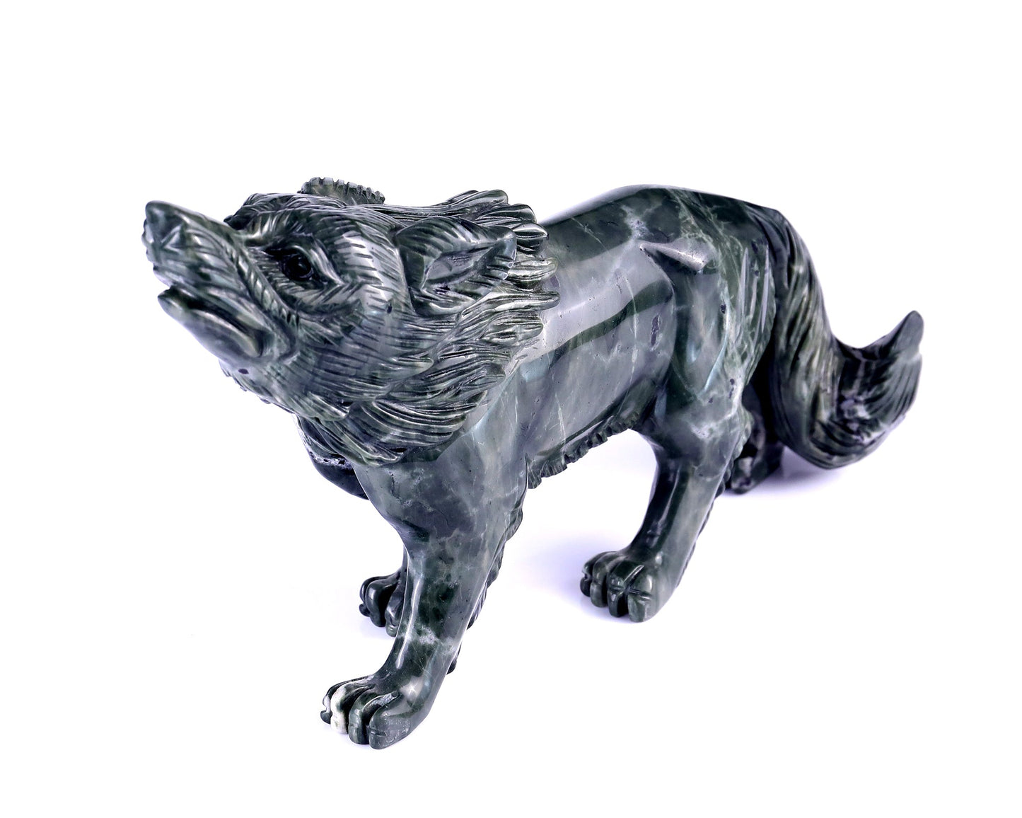 Nicedony 8.7" Jiulong Jade Hand Carved Crystal Wolf Sculpture - View 10