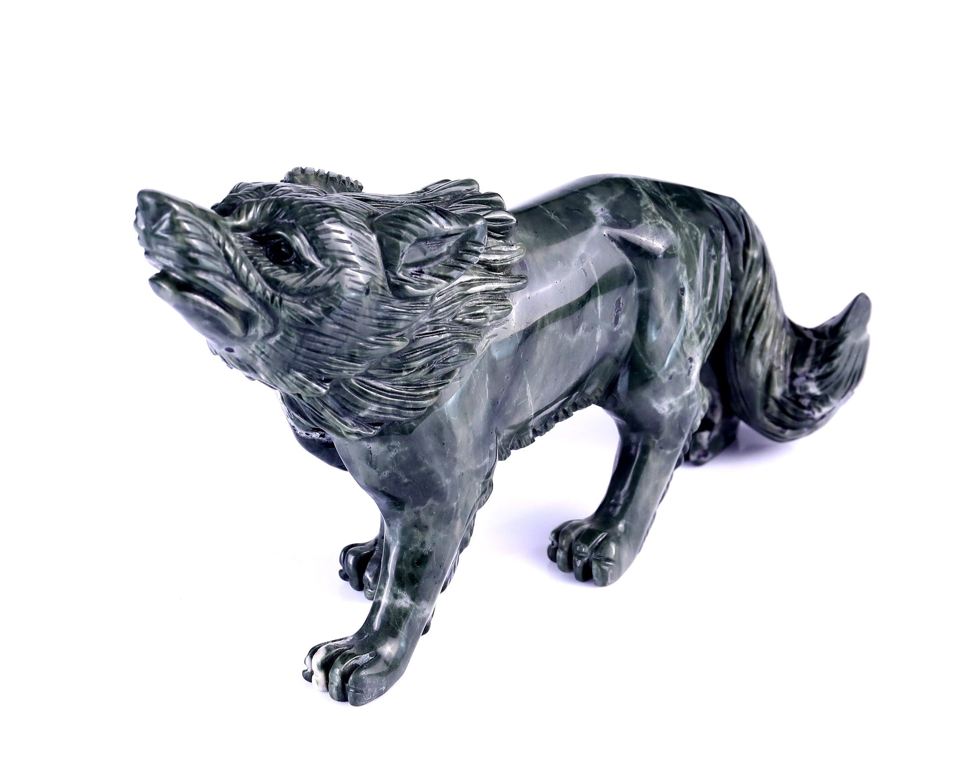 Nicedony 8.7" Jiulong Jade Hand Carved Crystal Wolf Sculpture - View 10