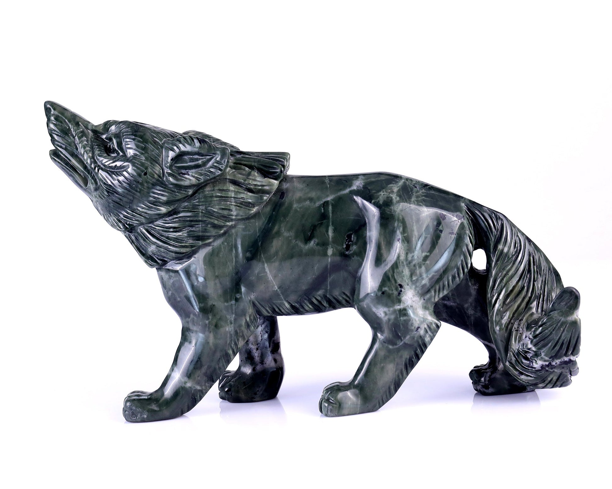 Nicedony 8.7" Jiulong Jade Hand Carved Crystal Wolf Sculpture - View 8