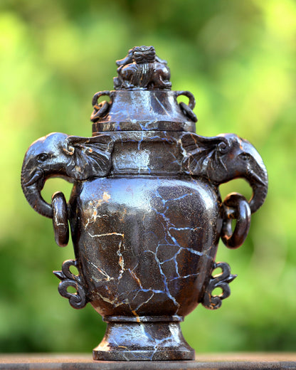 Nicedony 8.7” Natural Opal Hand Carved Crystal Vase with Lid