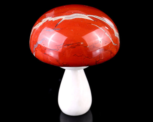 Nicedony 80mm Red Jasper Hand Carved Crystal Mushroom Sculpture