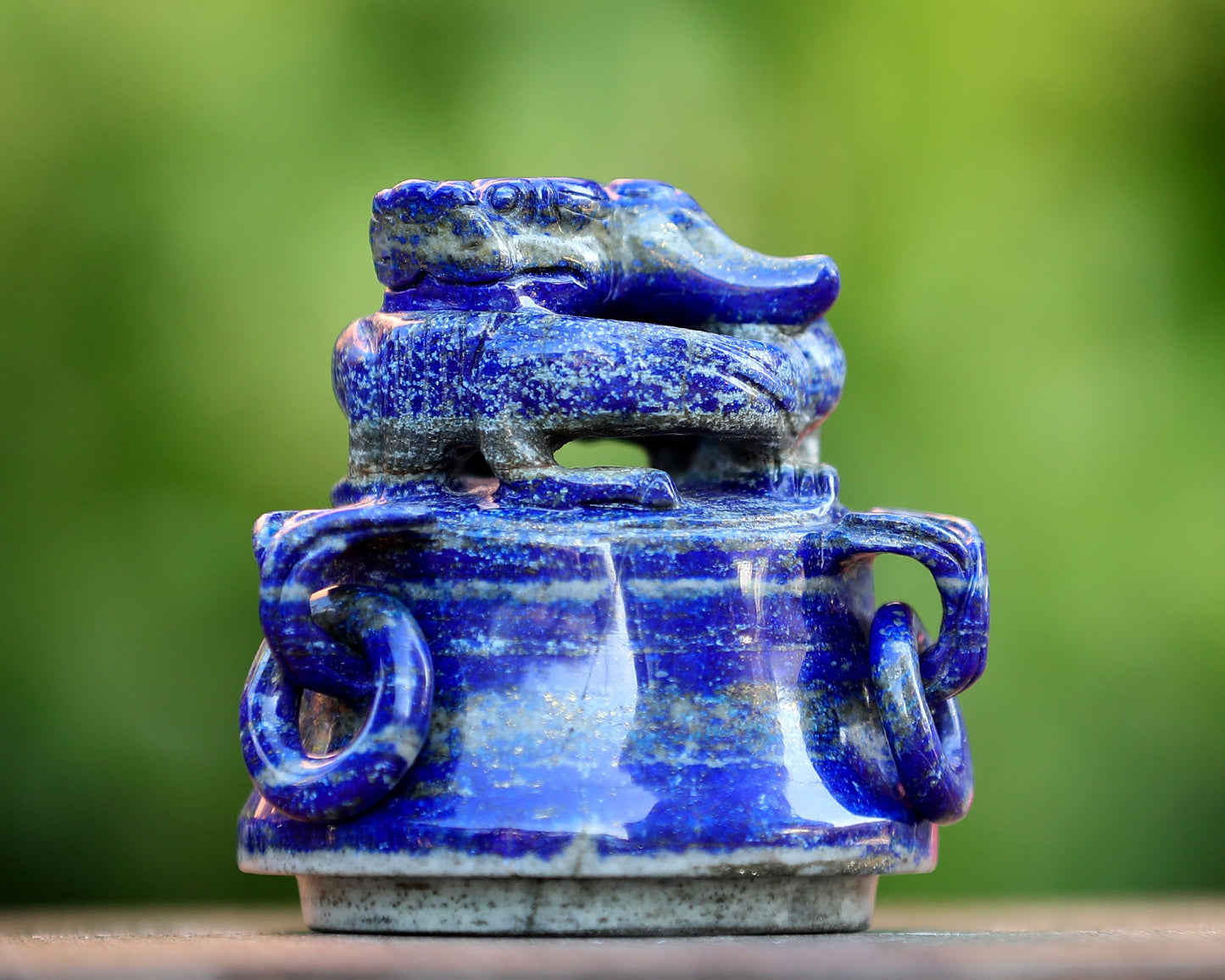 Nicedony 9.0” Natural Lapis Lazuli Hand Carved 3 Foot Censer with Lid - View 10