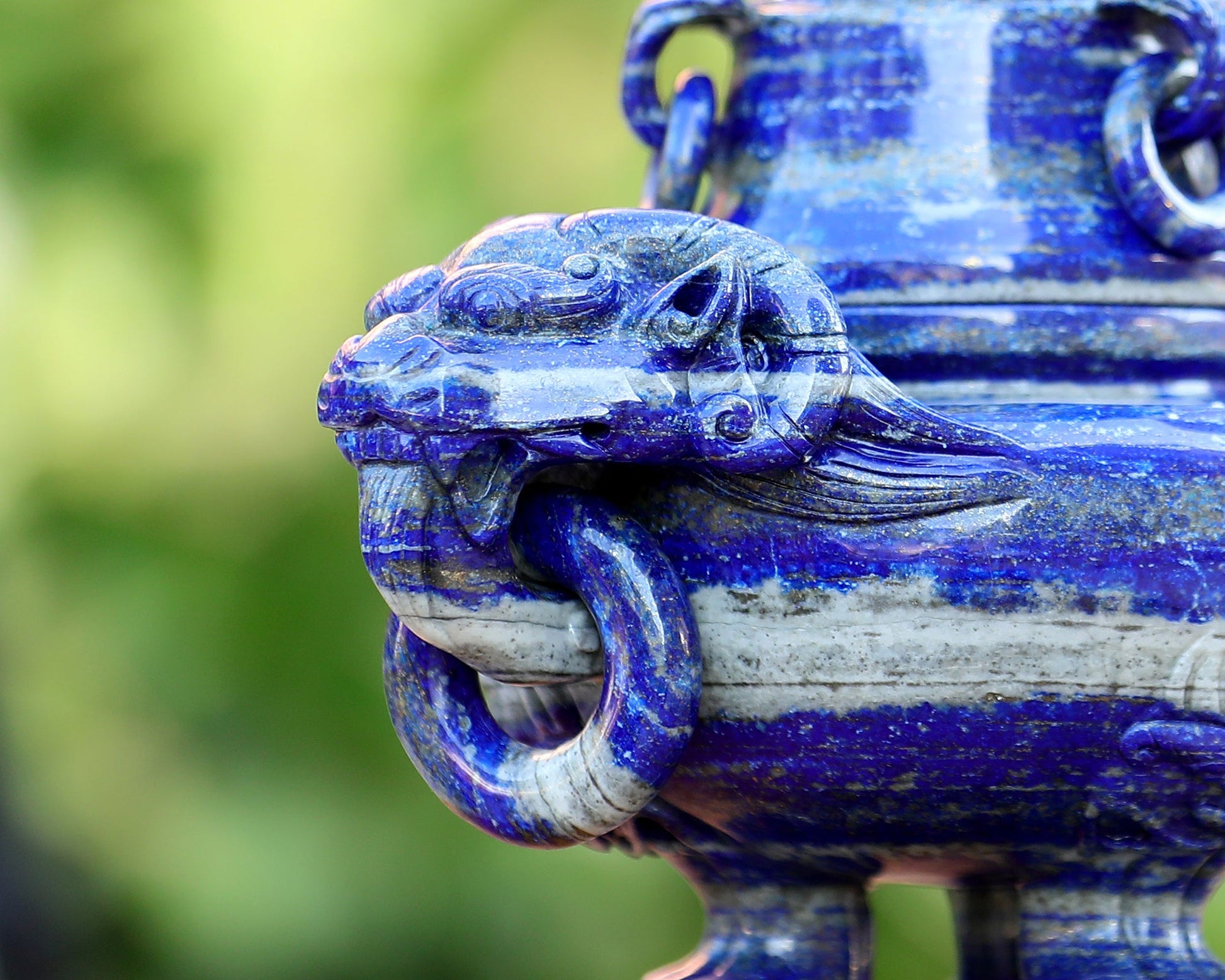 Nicedony 9.0” Natural Lapis Lazuli Hand Carved 3 Foot Censer with Lid - View 3