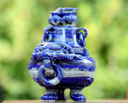 Nicedony 9.0” Natural Lapis Lazuli Hand Carved 3 Foot Censer with Lid - View 4