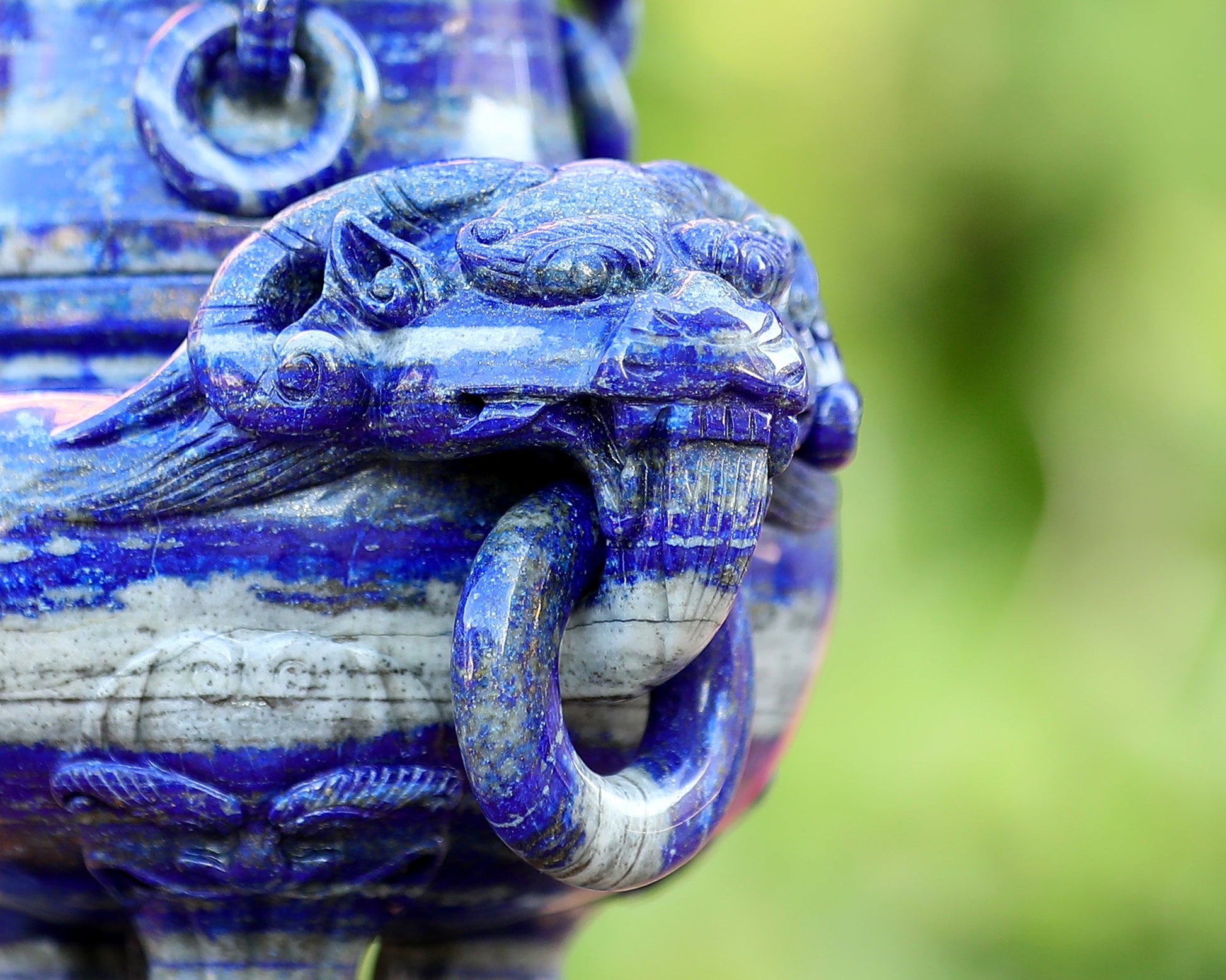 Nicedony 9.0” Natural Lapis Lazuli Hand Carved 3 Foot Censer with Lid - View 6