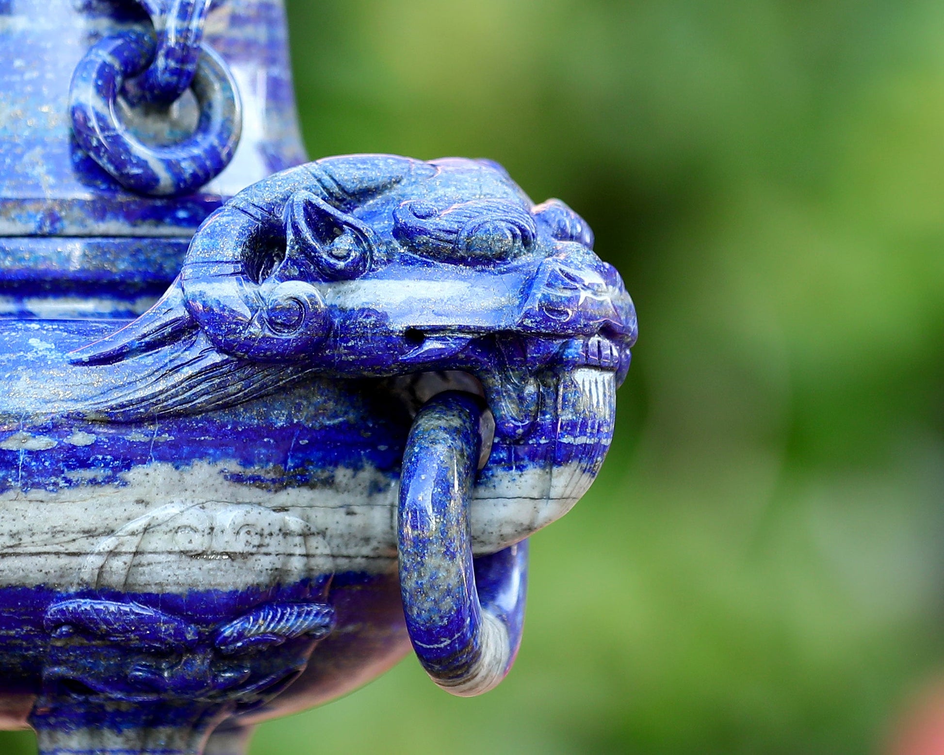 Nicedony 9.0” Natural Lapis Lazuli Hand Carved 3 Foot Censer with Lid - View 7