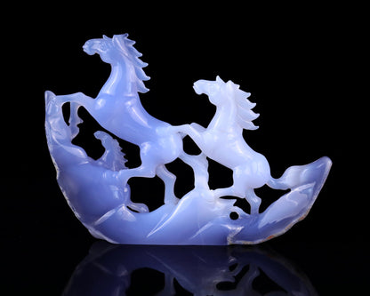 Nicedony 9.2" Blue Chalcedony Hand Carved Crystal Horses Sculpture - View 6