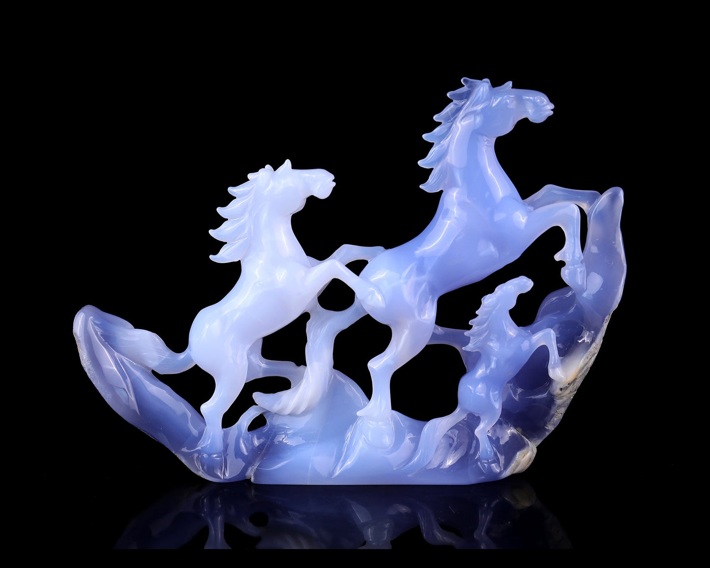Nicedony 9.2" Blue Chalcedony Hand Carved Crystal Horses Sculpture - View 2