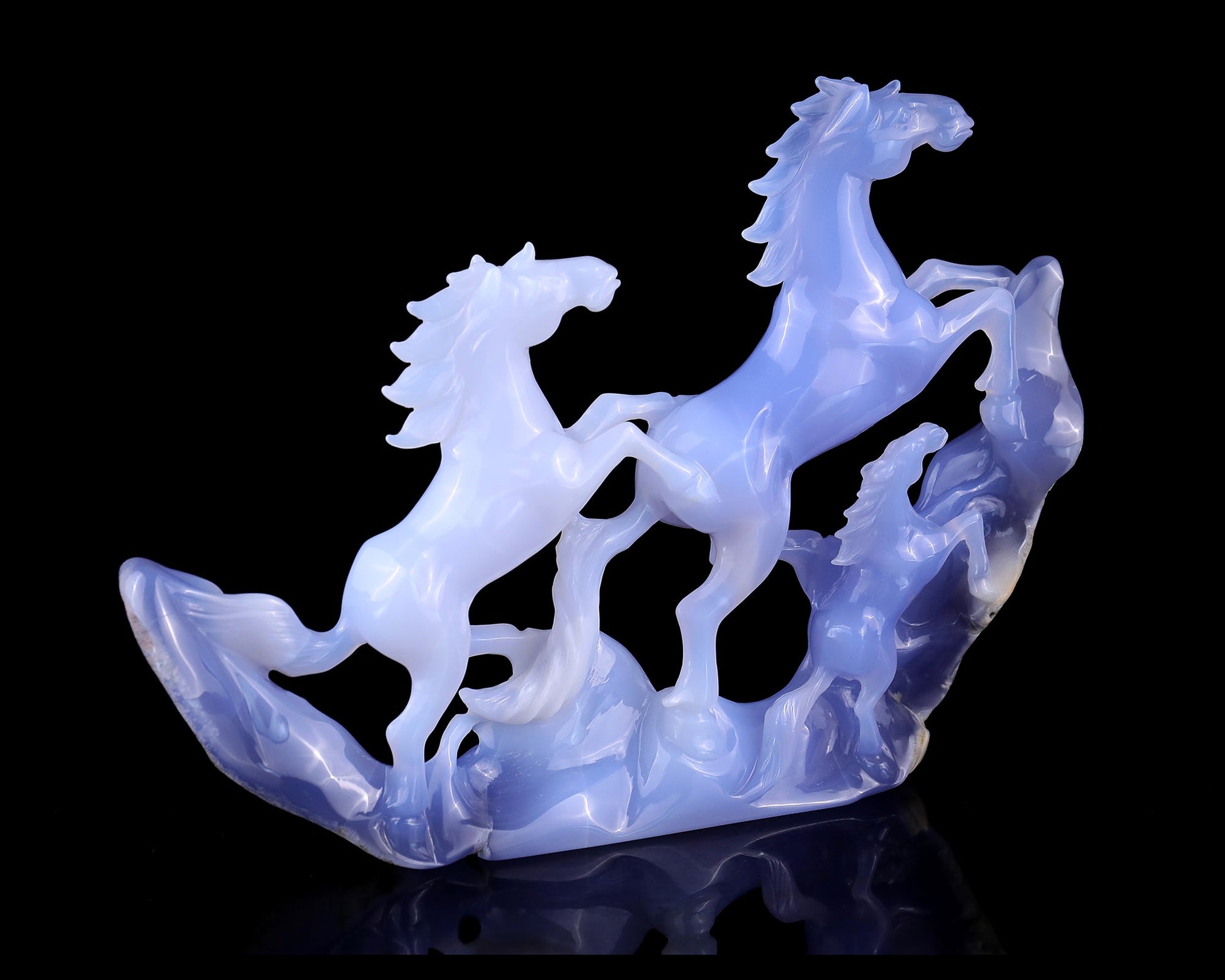 Nicedony 9.2" Blue Chalcedony Hand Carved Crystal Horses Sculpture - View 3