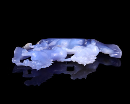 Nicedony 9.2" Blue Chalcedony Hand Carved Crystal Horses Sculpture - View 9