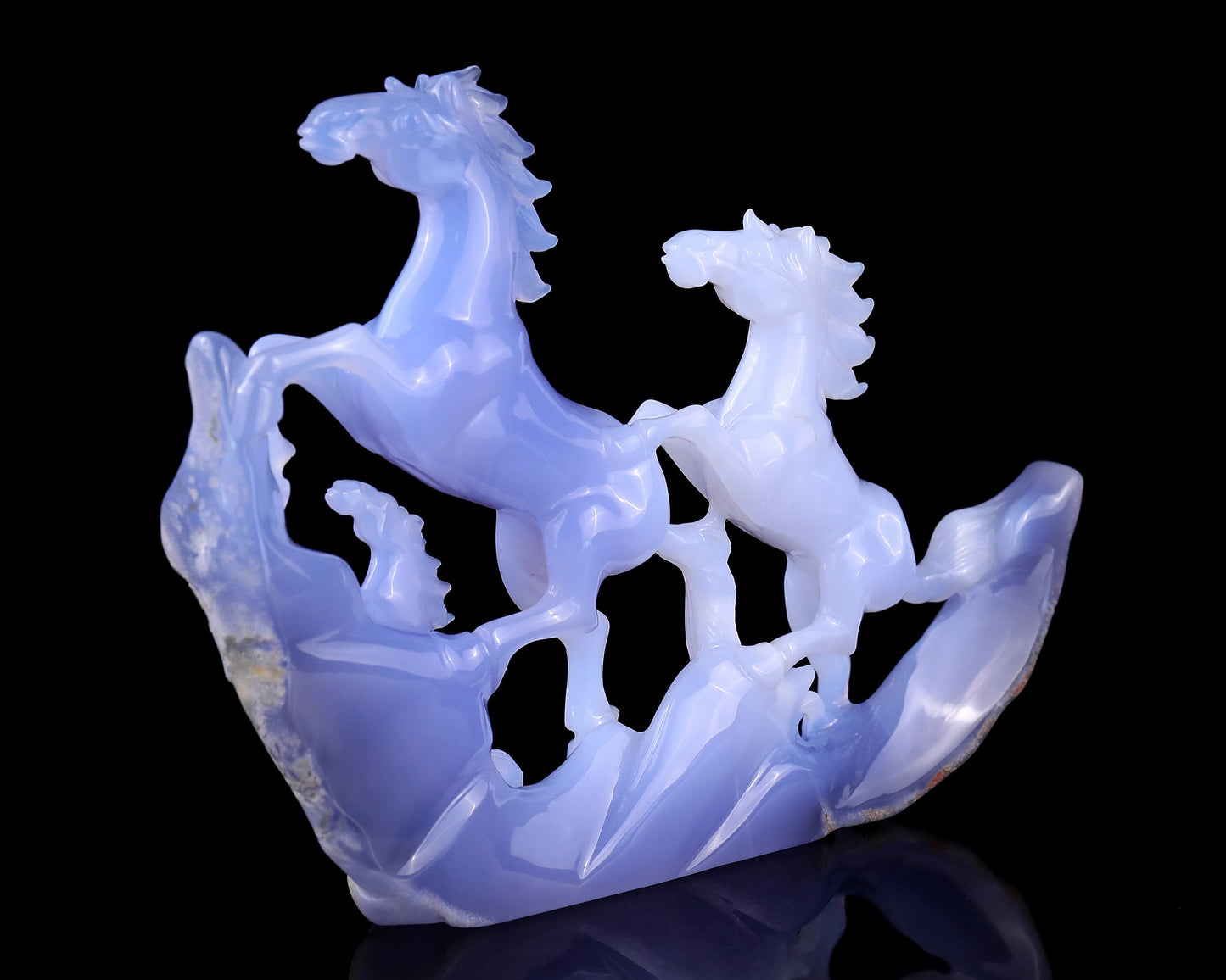 Nicedony 9.2" Blue Chalcedony Hand Carved Crystal Horses Sculpture - View 10